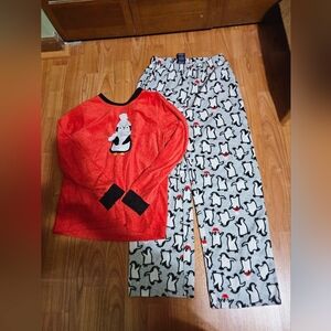 Cozy Red and White Penguin Kids Pajamas